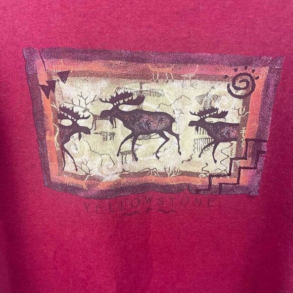 Vintage Eco Mountain Recycled Cotton Red Yellowstone Made in USA T Shirt Size L‎ - Picture 4 of 7